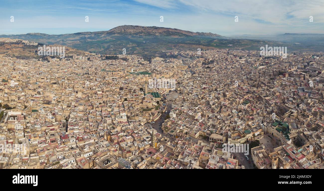 Aerial panorama of Medina in Fes, Morocco Stock Photo