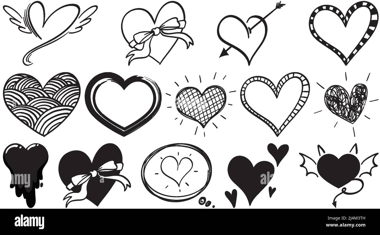 Black hand drawn hearts set illustration Stock Vector Image & Art - Alamy