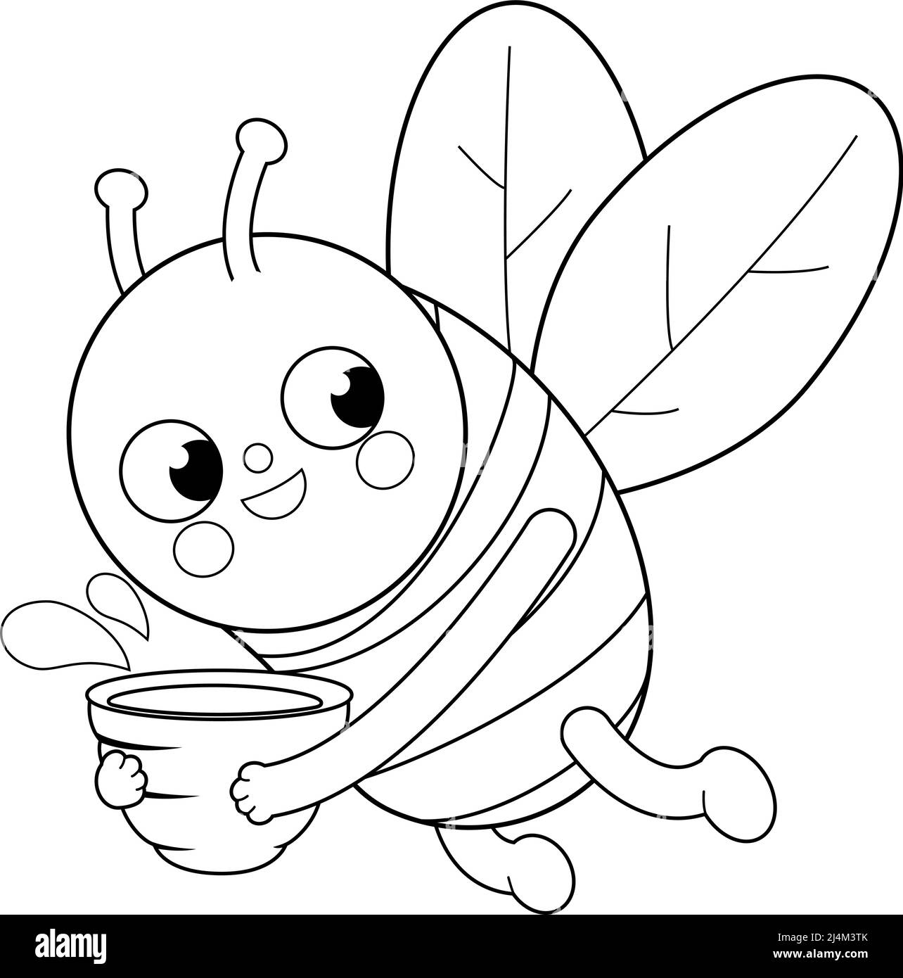 Bee With Honey Pot Vector Black And White Coloring Page Stock Vector Image And Art Alamy 