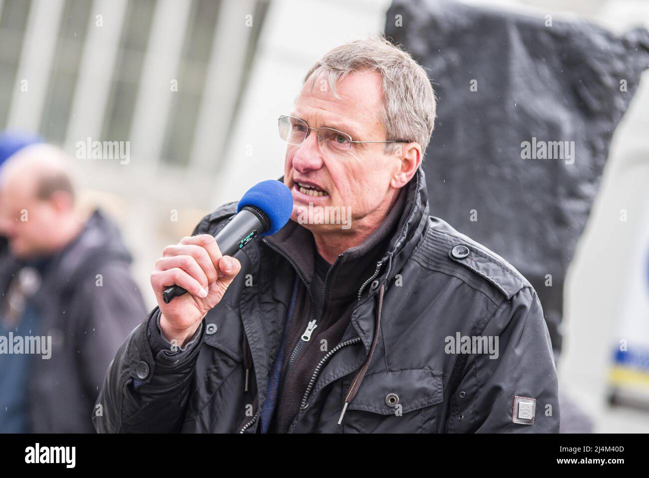 Munich, Bavaria, Germany. 16th Apr, 2022. The far- to extreme-right group Buergerbewegung Pax Europa (Citizen Movement Pax Europa) led by the islamophobe Michael Stuerzenberger (Michael StÃ¼rzenberger) returned to Munich's Stachus after a long absence with an audience that totaled a max of twenty. (Credit Image: © Sachelle Babbar/ZUMA Press Wire) Stock Photo