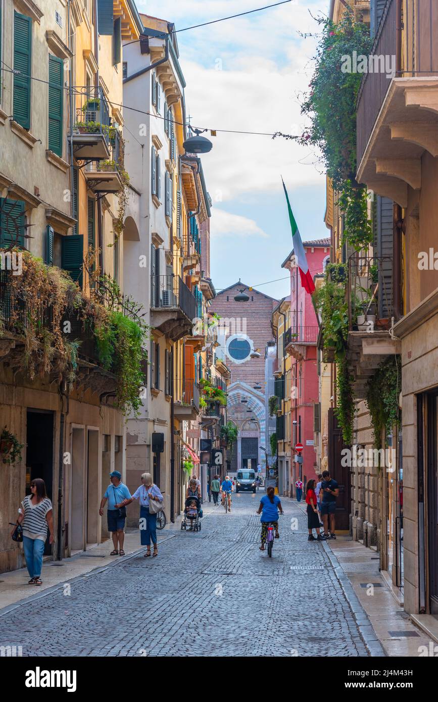 Verona, Italy, August 26, 2021: Historical houses in the old town of ...