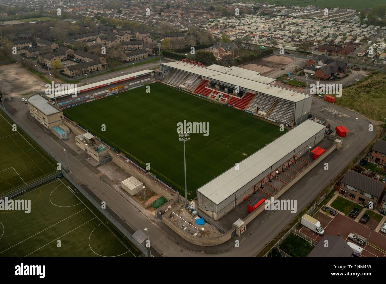 Morecambe football club aerial drone hires stock photography and