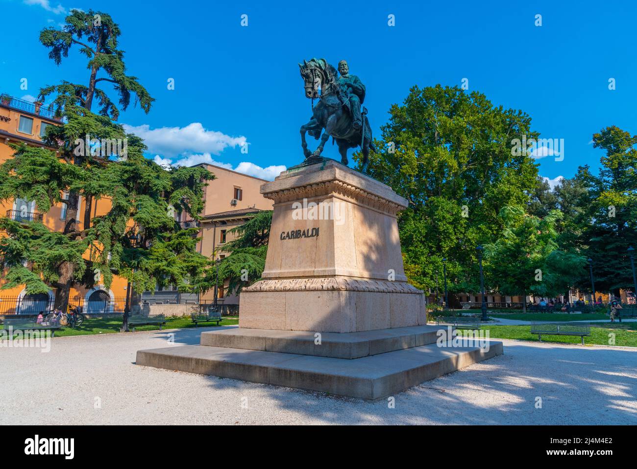 Verona, Italy, August 25, 2021: Equestrian statue of Giuseppe Garibaldi in Verona, Italy. Stock Photo