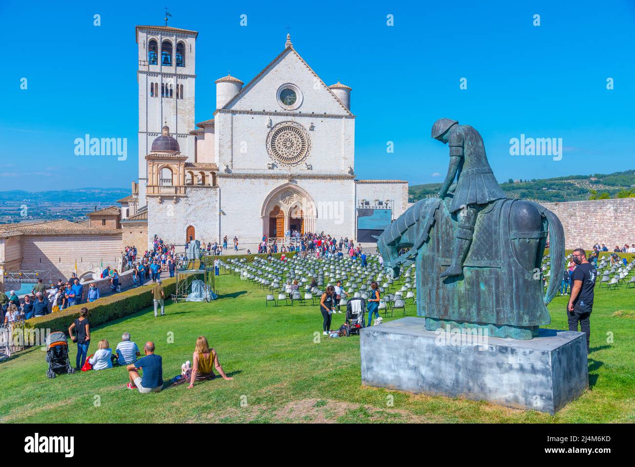 Assisi, Italy, October 3, 2021 People are coming to the basilica of