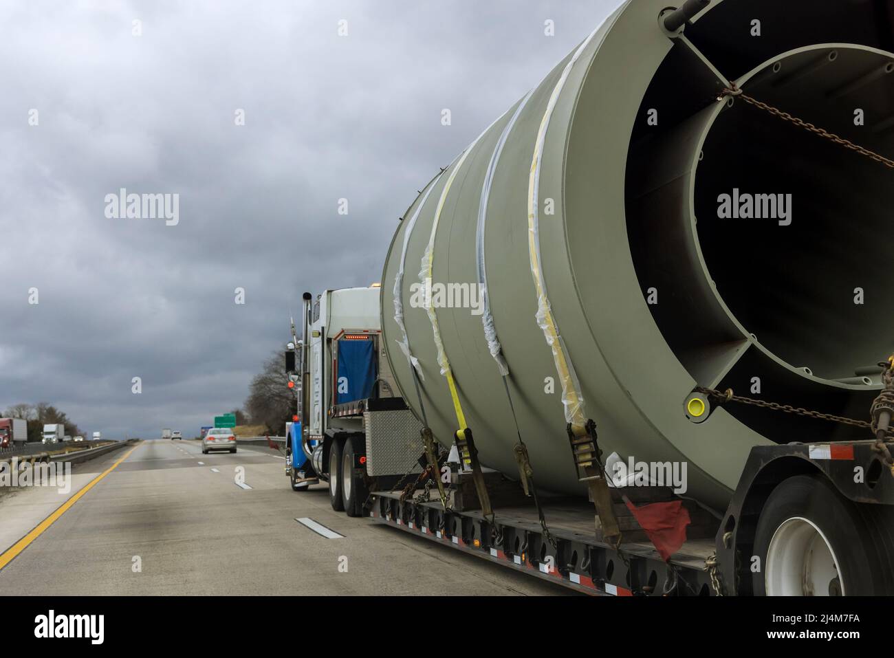 Trailer truck exceptional transport of bulky goods Stock Photo