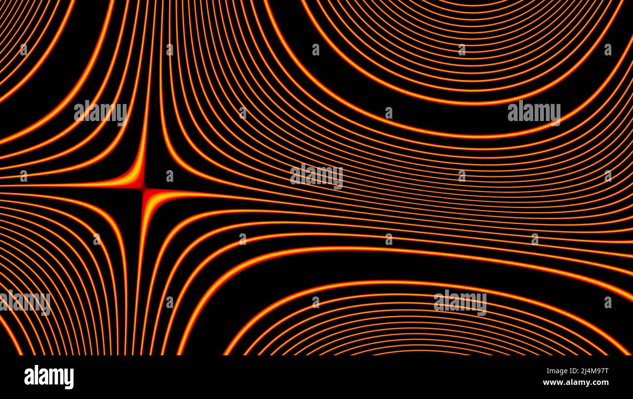 Curved lines are distorted in computer space. Design. Neon curved lines