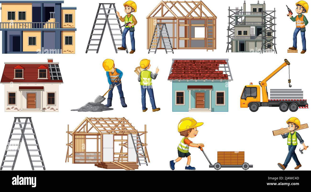 Set of construction site objects illustration Stock Vector