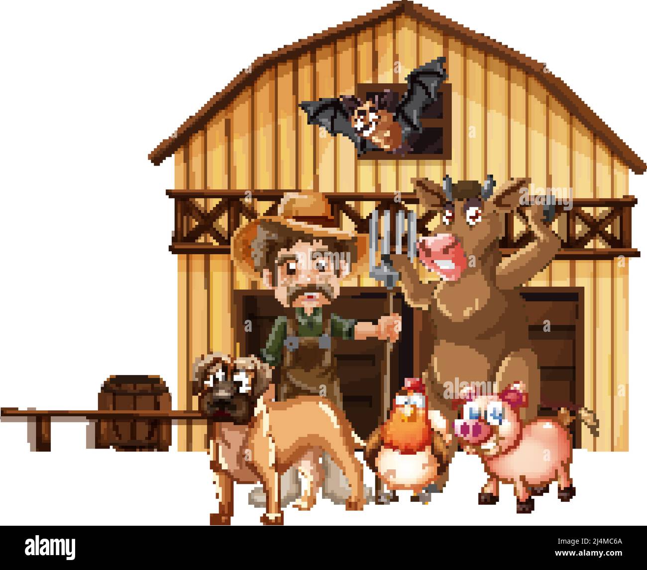 Farming theme with farmer and animals illustration Stock Vector Image ...