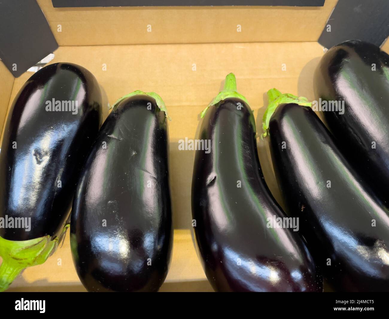 Eggplants on display in a retail store Stock Photo Alamy