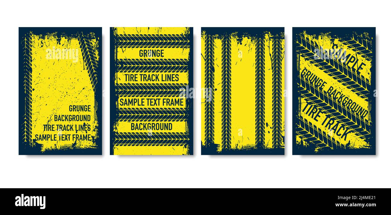 Grunge text tire tracks placard set Stock Vector