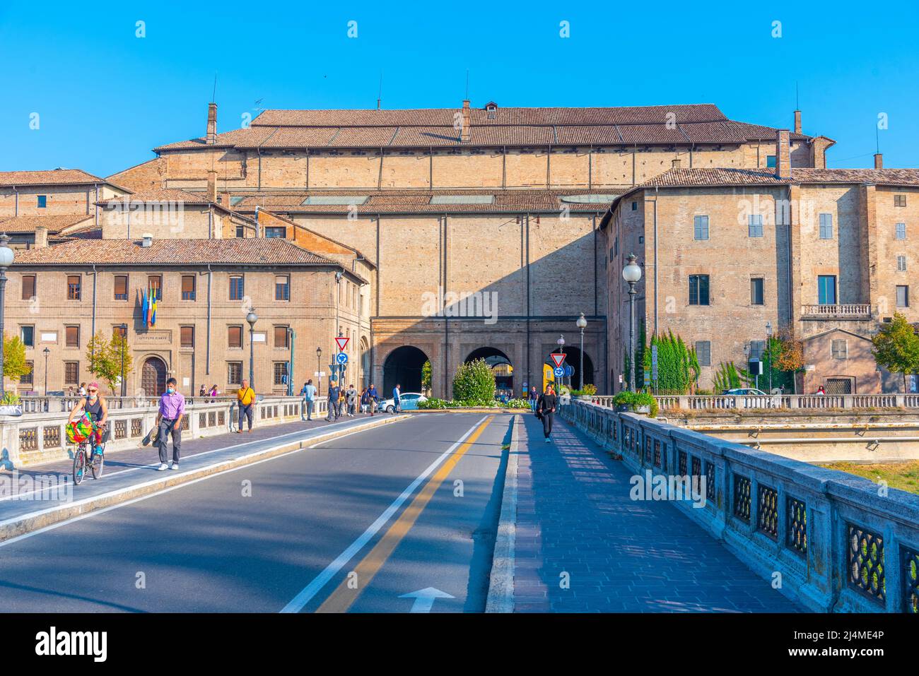 Parma, Italy, September 24, 2021: Palazzo della Pilotta behind a river in Parma, Italy. Stock Photo