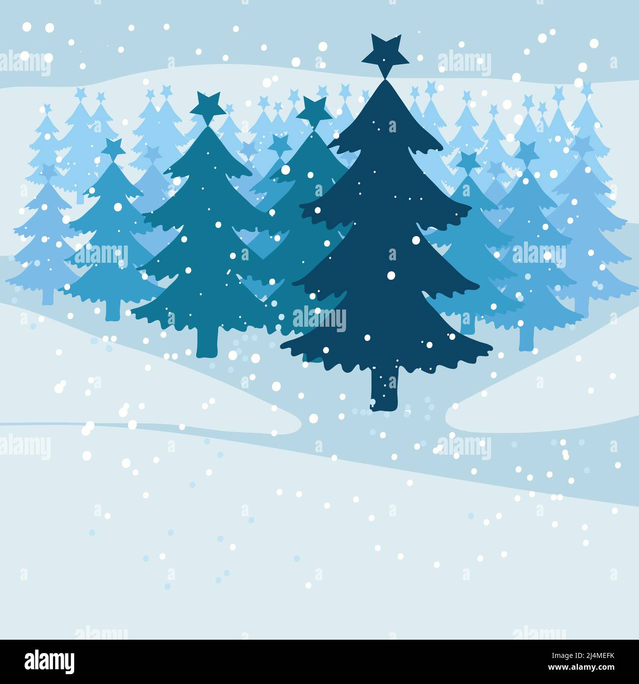 Winter Background , Falling Snow and christmas trees Stock Vector