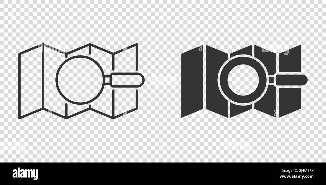 Map with magnifier icon in flat style. Gps navigation vector ...