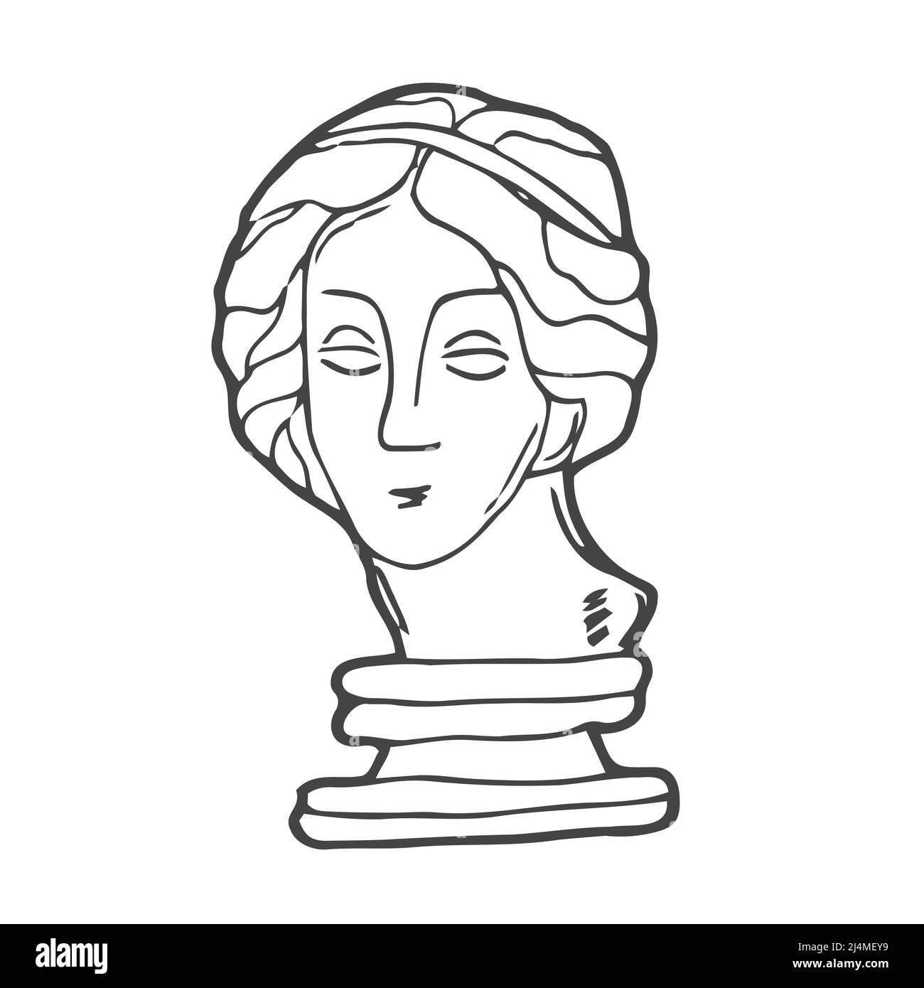 Head of a beautiful ancient Greek woman. Goddess Aphrodite or Venus. Classic female portrait. Hand drawn linear doodle rough sketch. Stock Vector