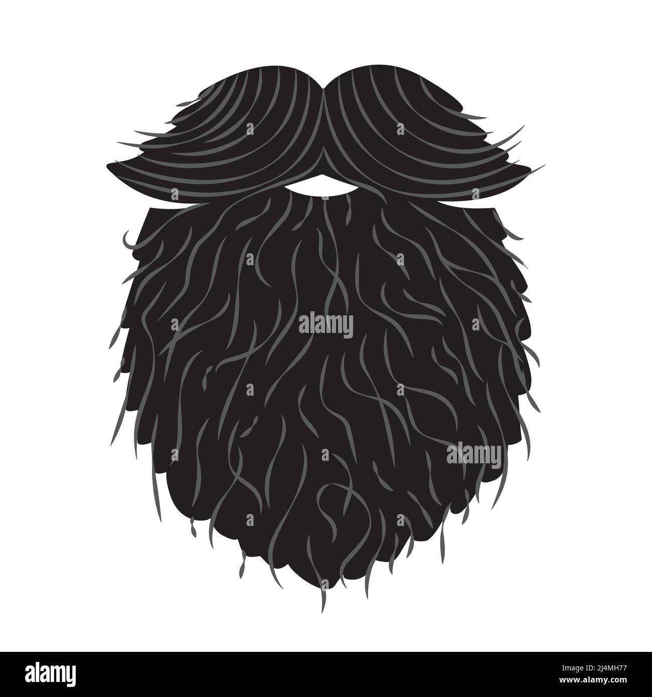 Vector black hipster beard with mustache, isolated on white background. Stock Vector