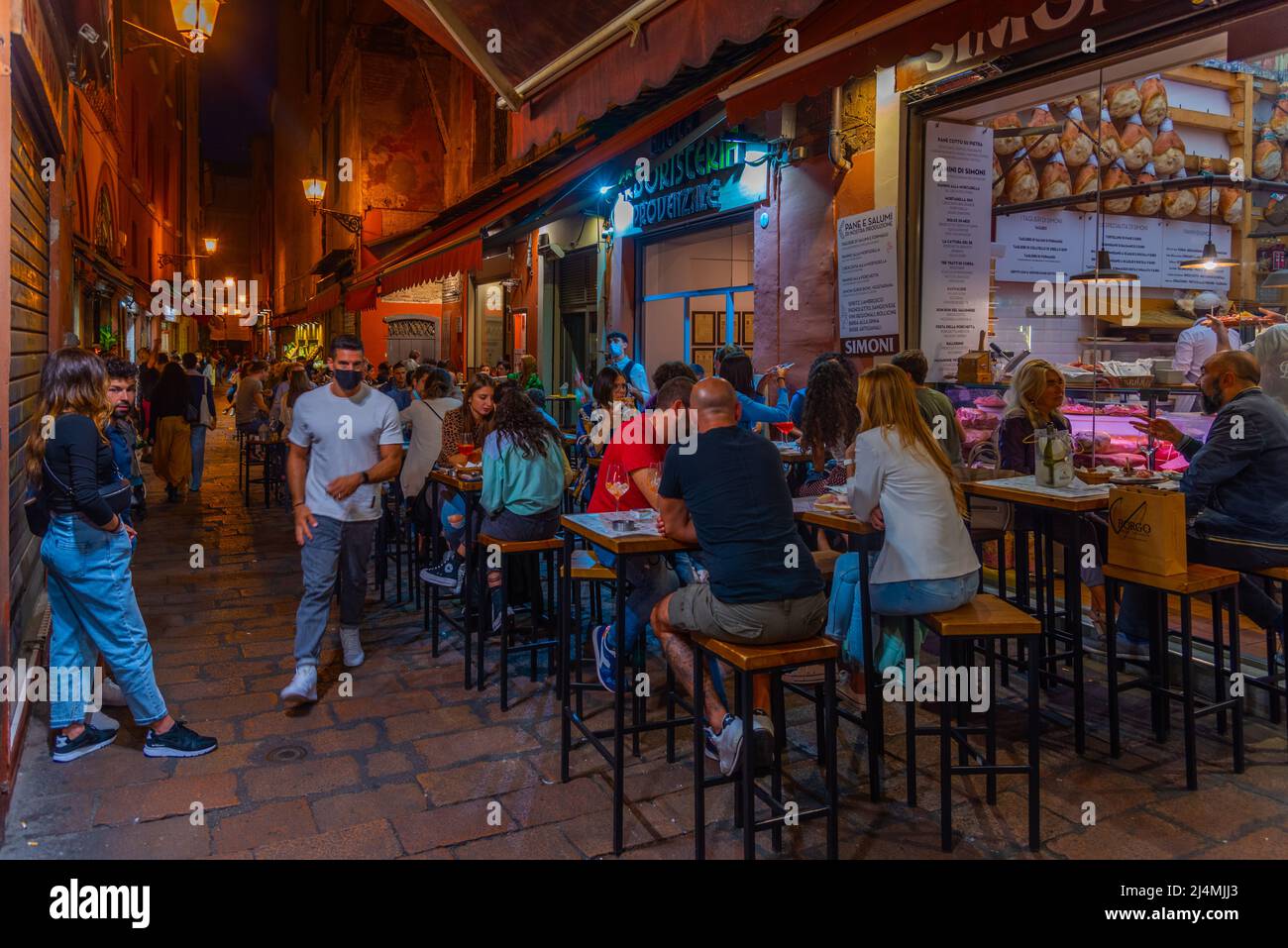 Bologna, Italy, September 21, 2021 Nightlife in the old town of