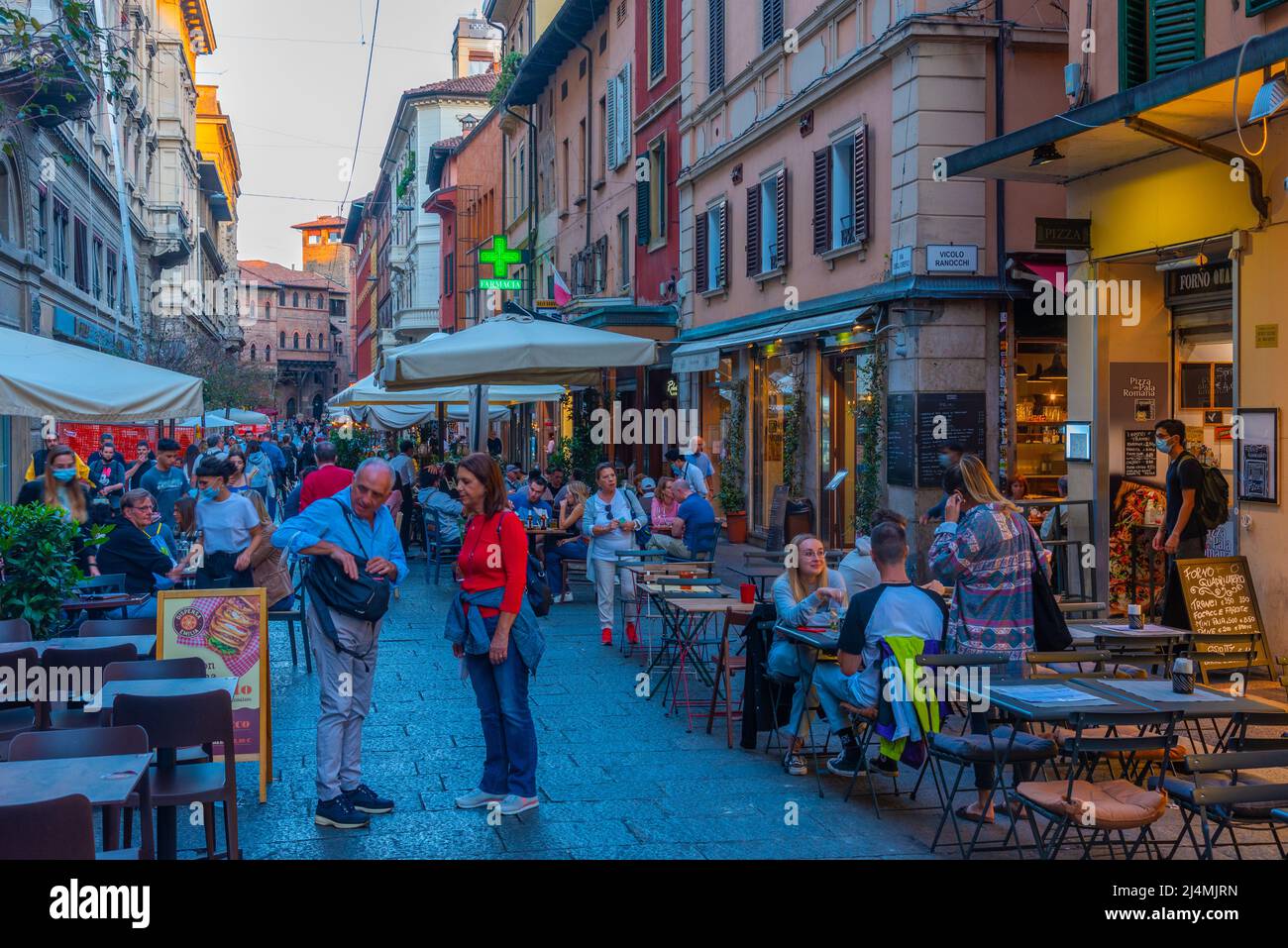 Bologna, Italy, September 21, 2021: Nightlife in the old town of Bologna, Italy. Stock Photo