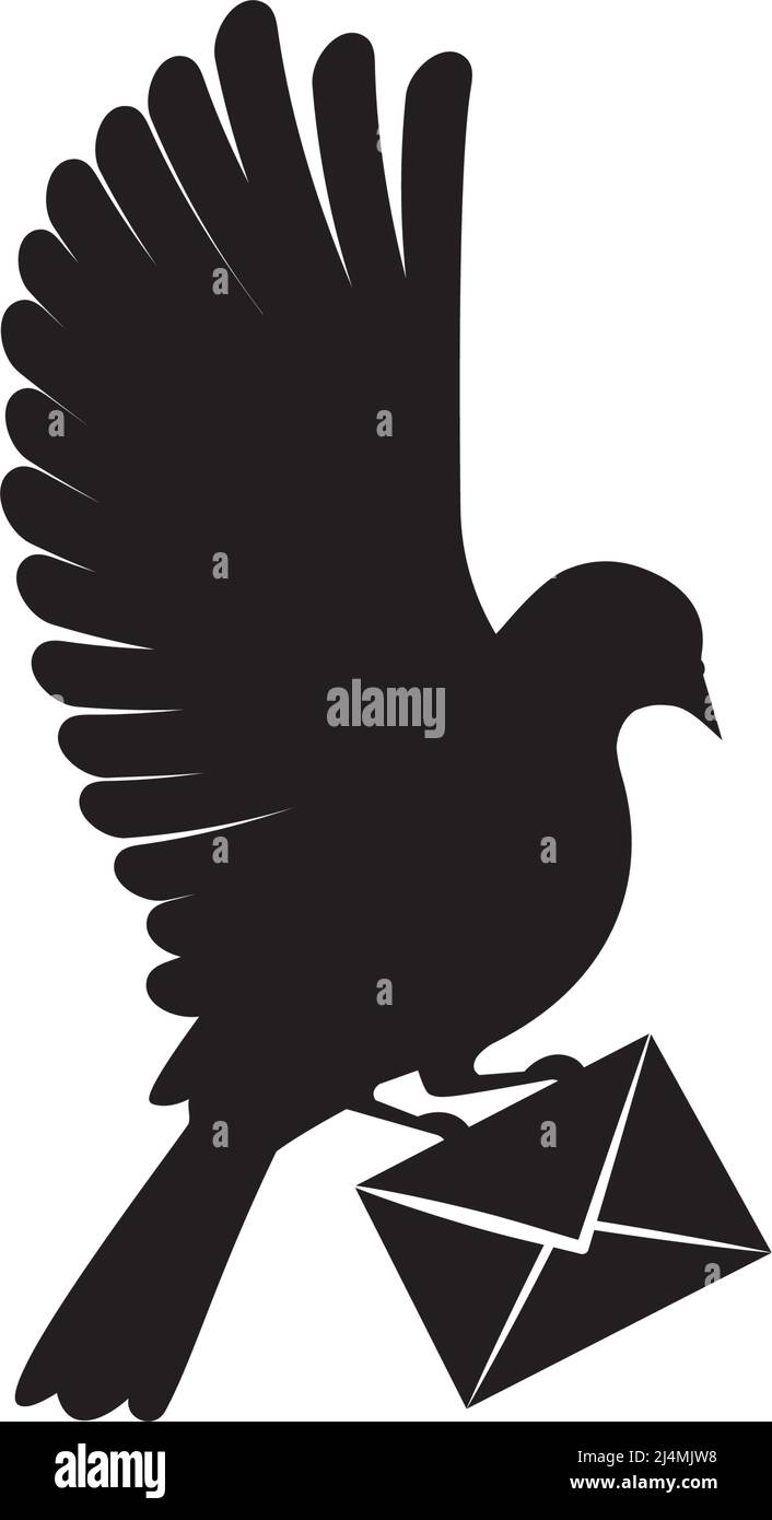 Dove peacemaker silhouette, vector. Dove illustration, symbol of peace. Flying dove holding branch isolated on white. Flying bird silhouette. Art Stock Vector