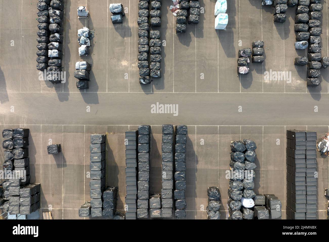 Aerial view of goods storage on warehouse yard and logistics center in ...