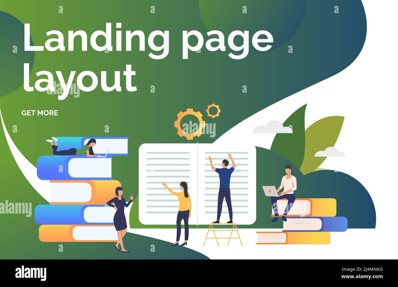 Group of people working on books presentation slide. Authors