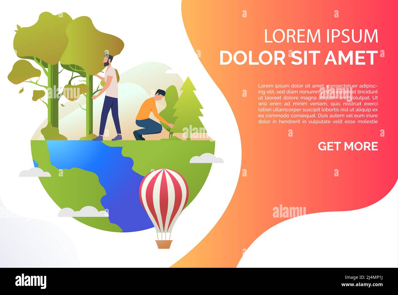 People growing plants, walking on Earth globe and sample text. Lifestyle, leisure, activity concept. Presentation slide template. Vector illustration Stock Vector