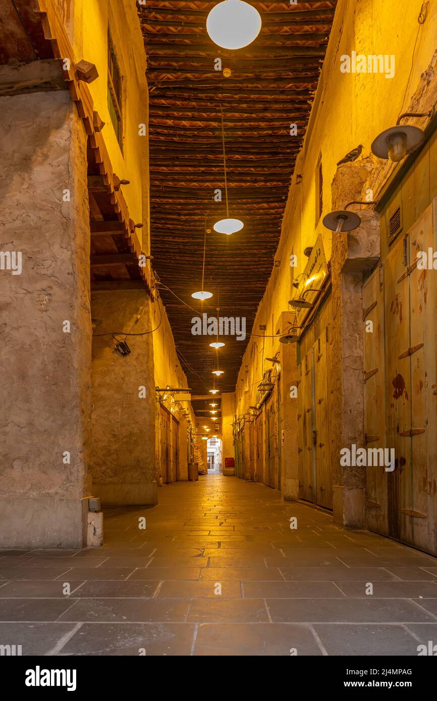 Souq Waqif is a souq in Doha, in the state of Qatar. The souq is known  for selling traditional garments, spices, handicrafts, and souvenirs Stock Photo