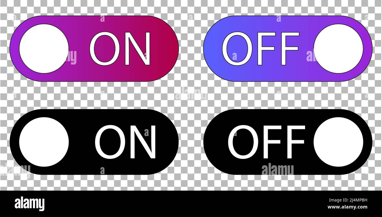 Flat icon On and Off Toggle switch button sign. Red, green and black ...