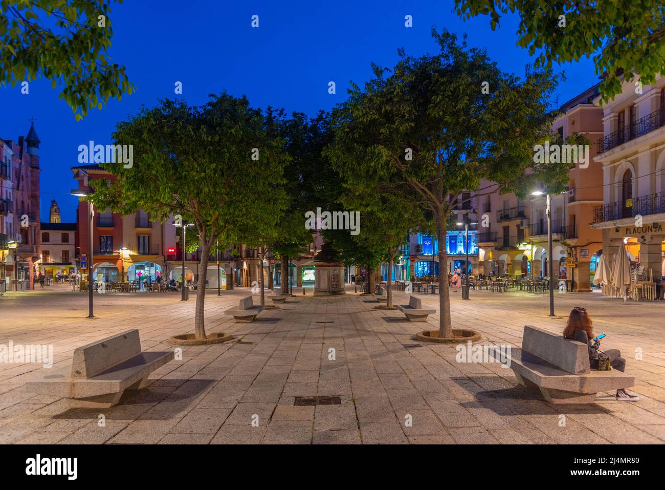 Plasencia, Spain, May 17, 2021 Sunset view of Plaza Mayor in Spanish