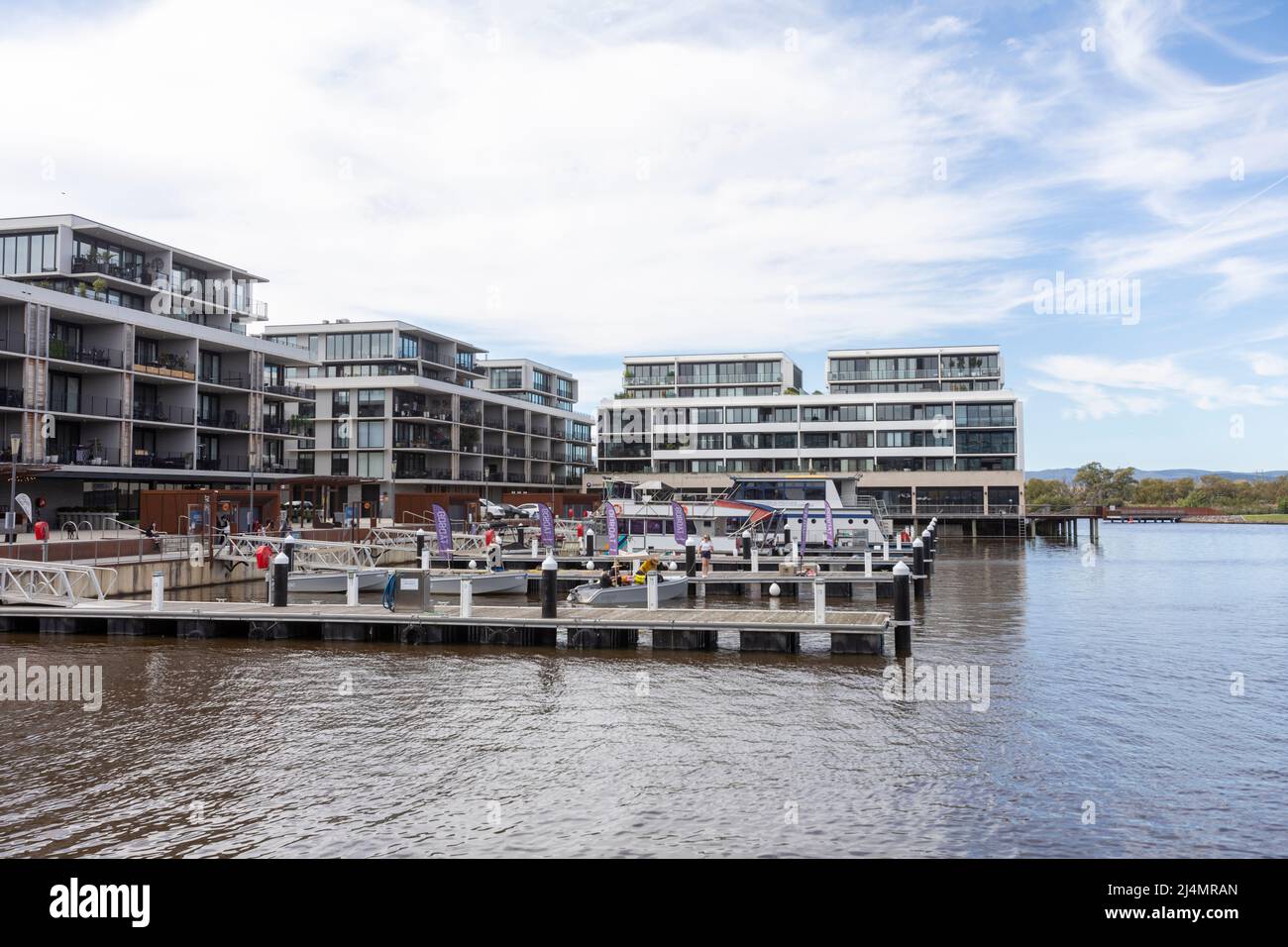 Mixed use development at Kingston foreshore with Go Boat for hire on