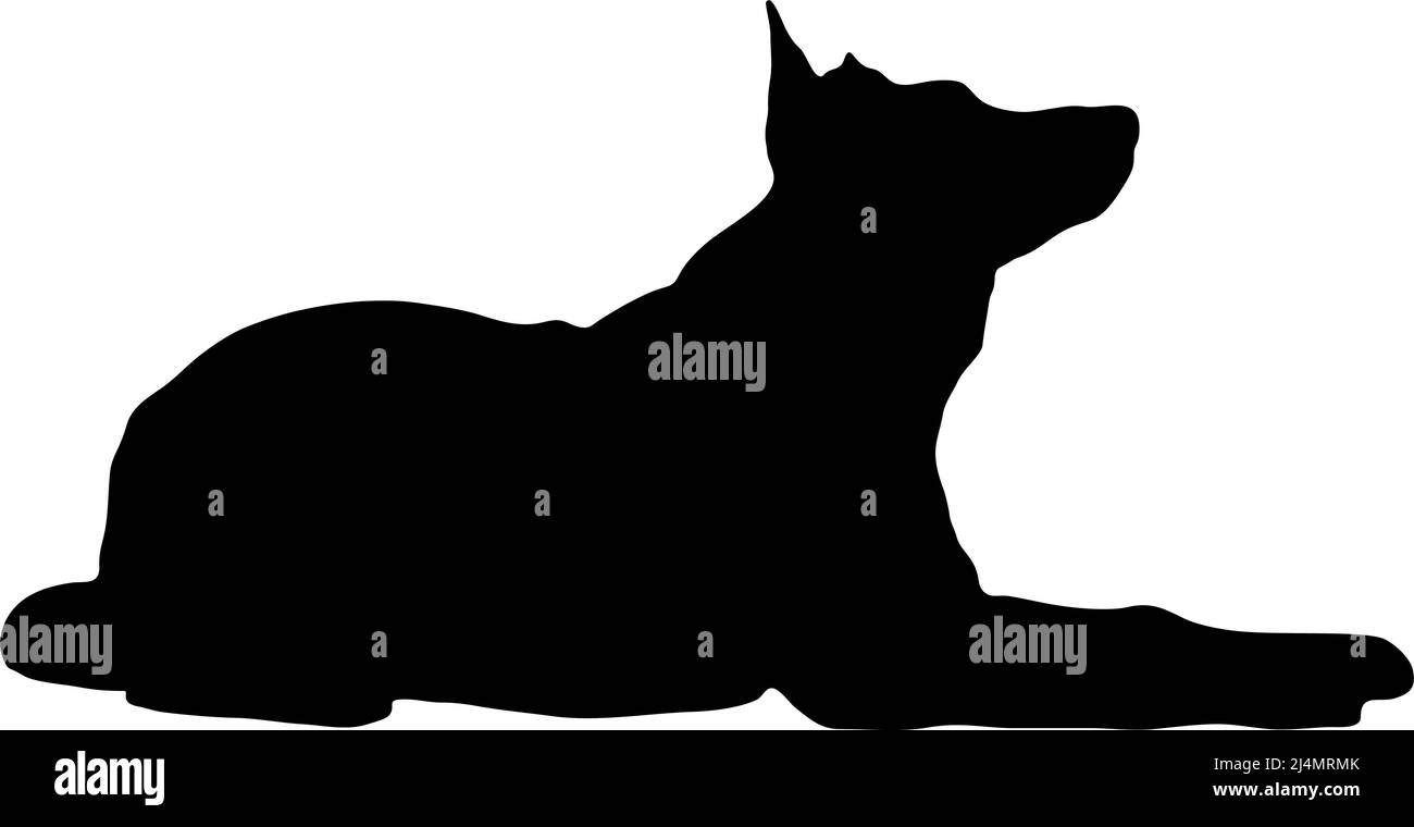 Black silhouette of a dog on a white background. Vector image. Stock Vector