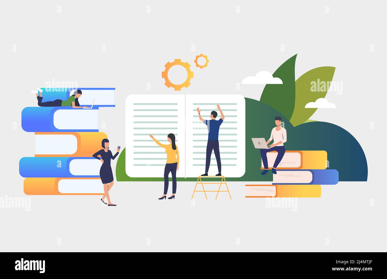 Group of people working on books. Authors, brainstorming, printing