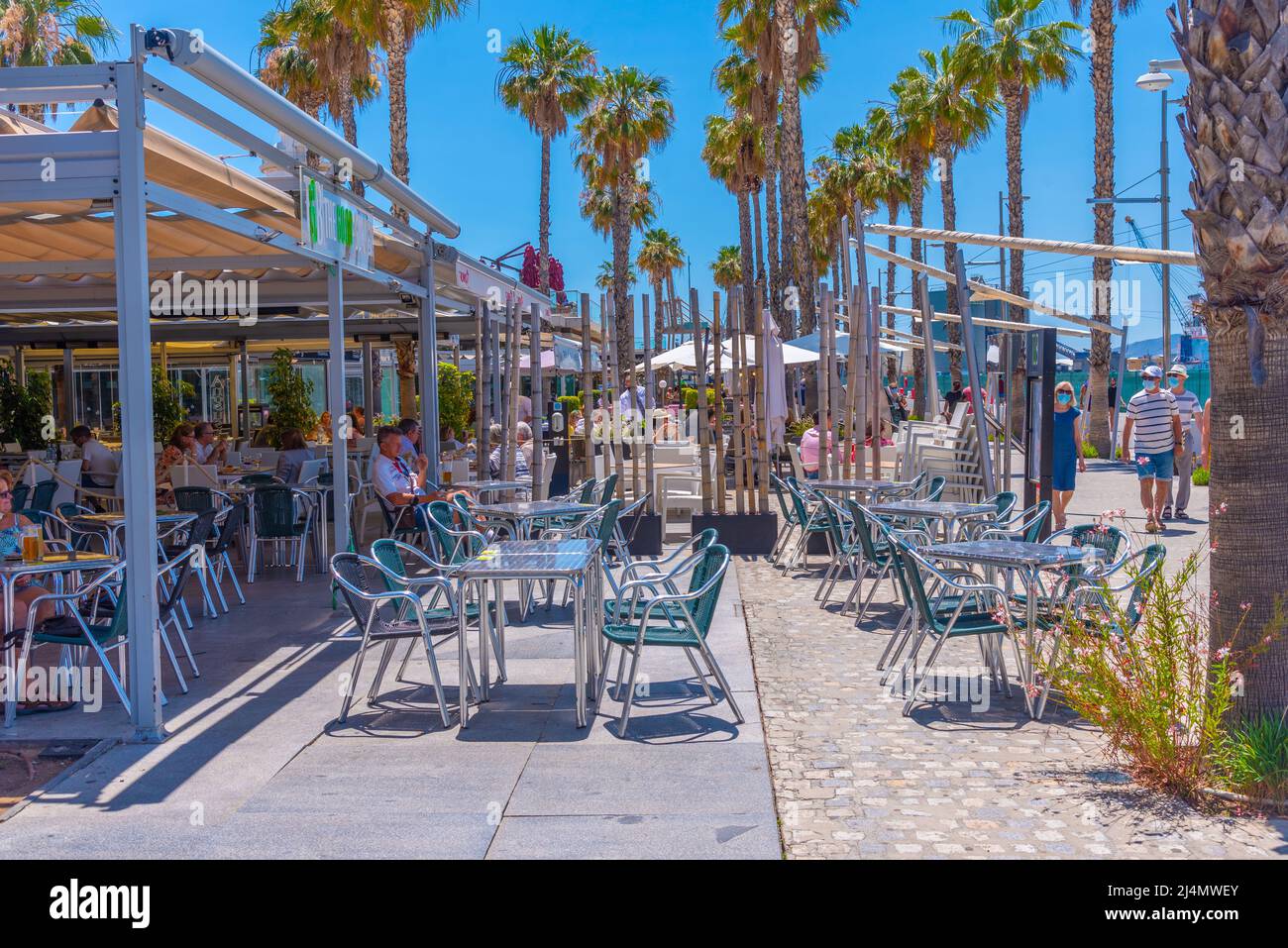 Malaga, Spain, May 24, 2021: Seaside restaurants at port of Malaga, Spain  Stock Photo - Alamy