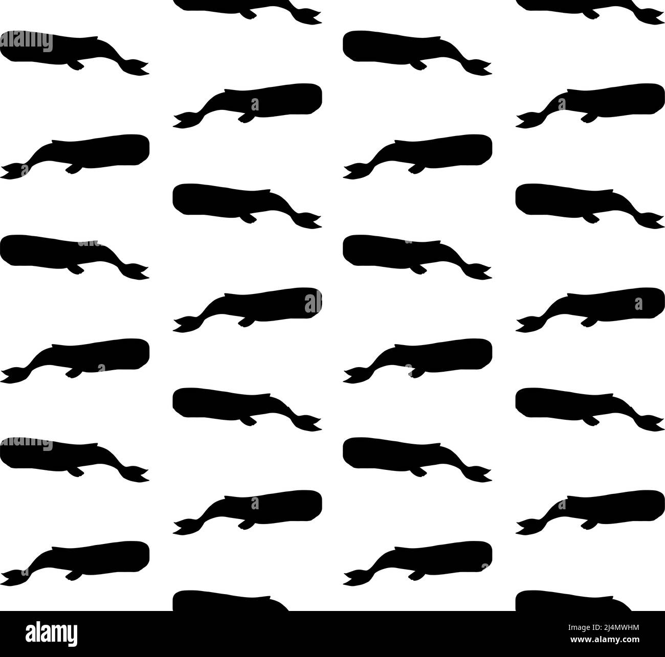 Vector seamless pattern of black sperm whale cachalot silhouette ...