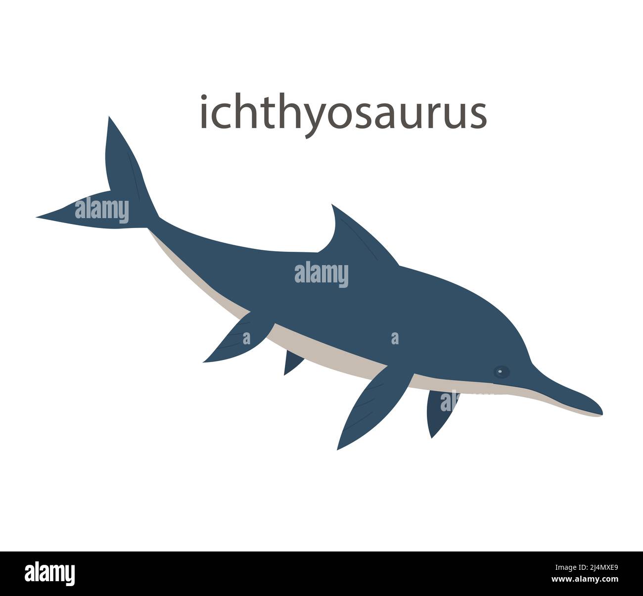 Prehistoric underwater dinosaur ichthyosaurus with fins. Predatory sea lizard. Scary jaws with teeth. Wildlife of the Jurassic period. Vector illustra Stock Vector