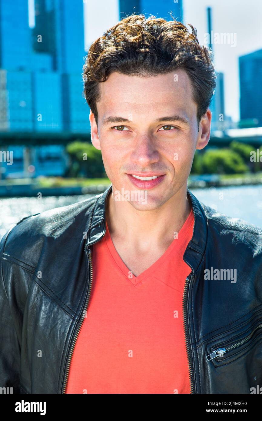 Dressing in a black leather jacket, a 