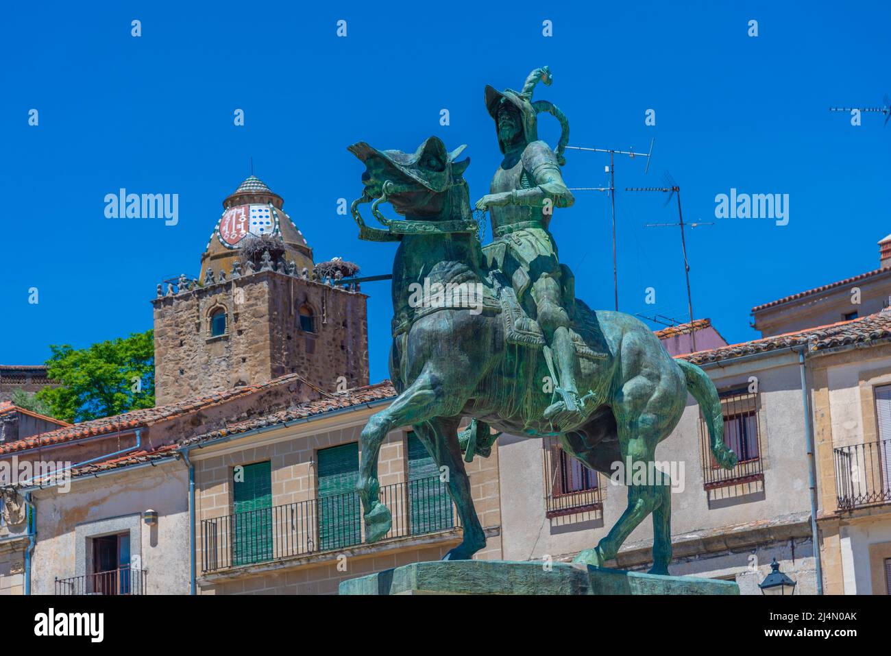 Statue of Francisco Pizarro at Spanish town Trujillo Stock Photo