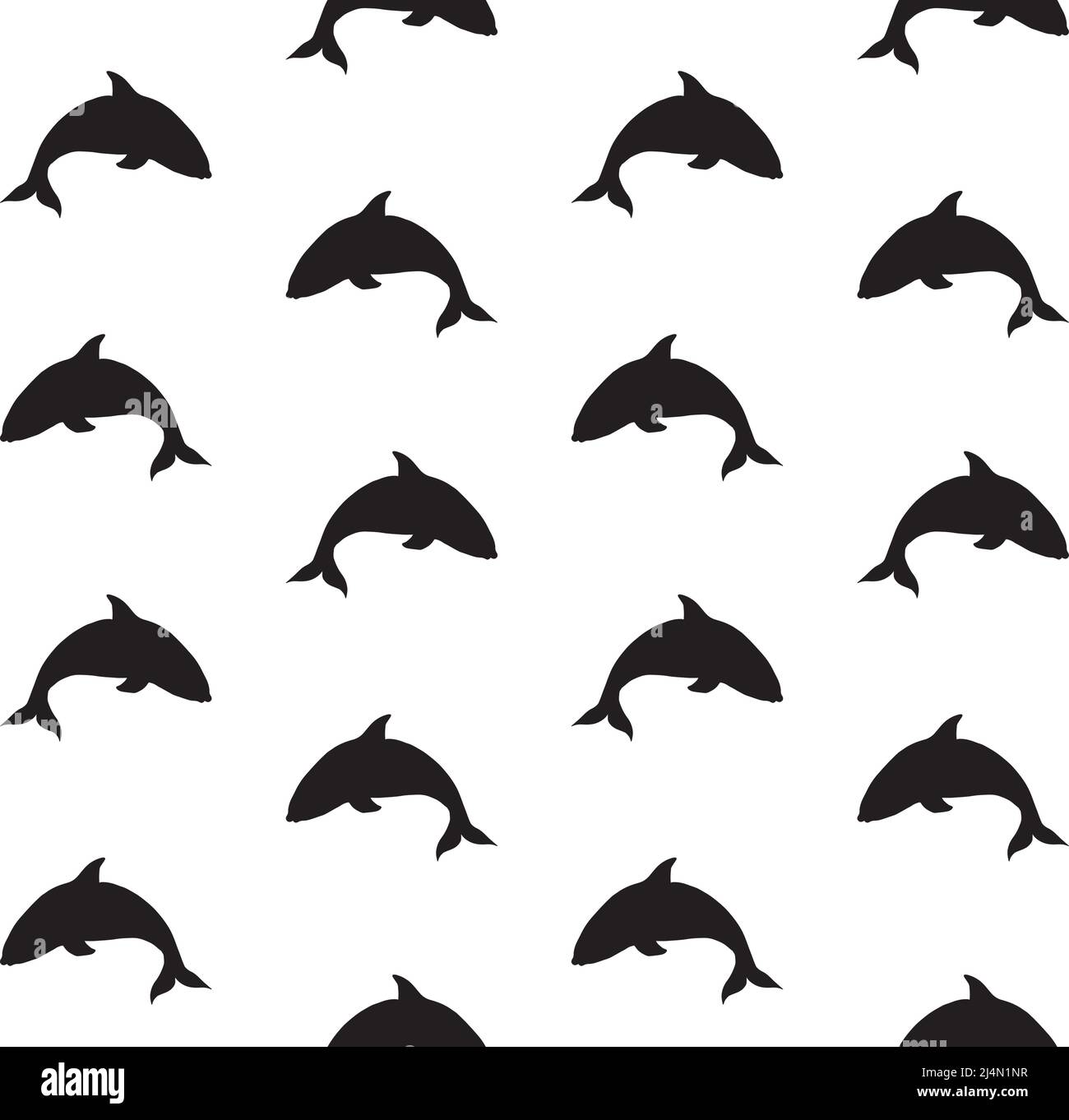 Vector seamless pattern of black killer whale dolphin silhouette isolated on white background Stock Vector