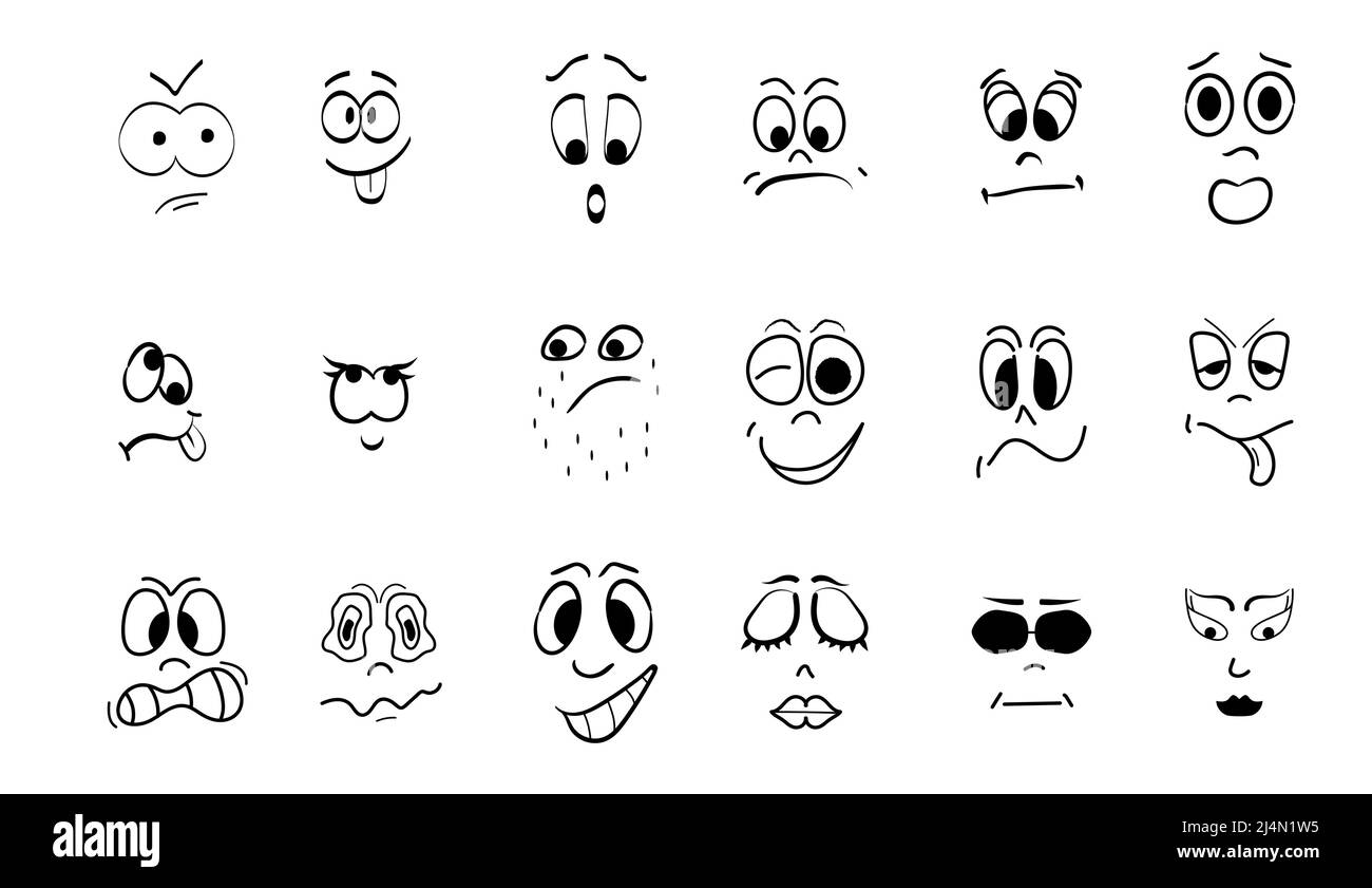 Crazy faces vector set in line art style. Emotion, avatar, caricature  symbols. Faces, eyes, grimaces Stock Vector Image & Art - Alamy