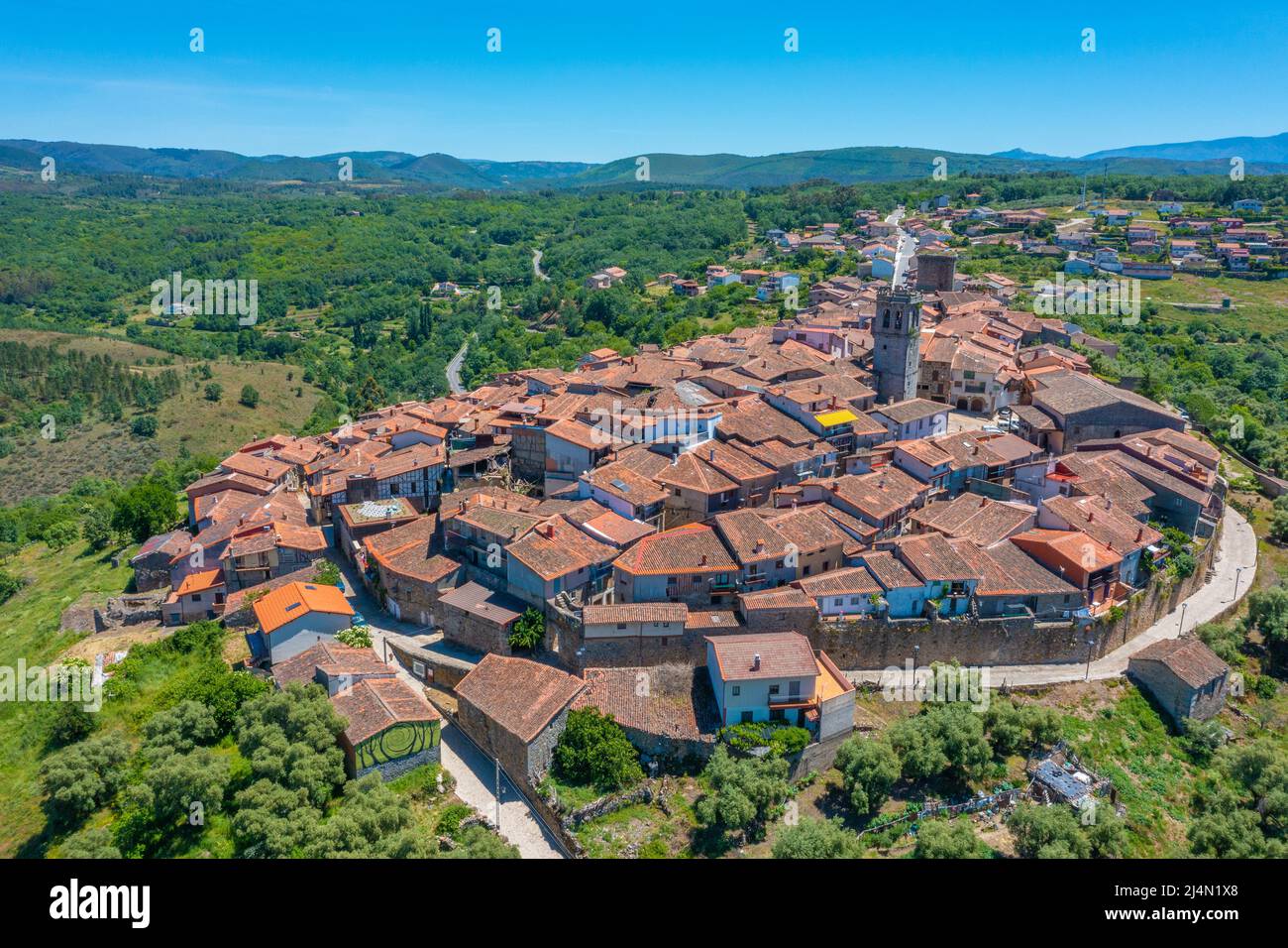 Aerial view of Miranda del Castanar village in Spain Stock Photo