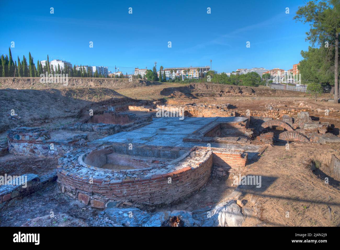Roman ruins of Casa del Mitreo in Merida, Spain Stock Photo