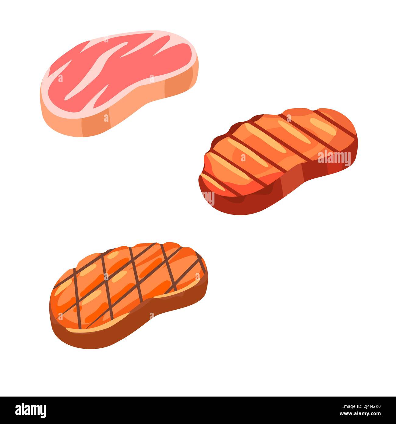 Set beef steak grilled meat Delicious barbecue isolated vector ...