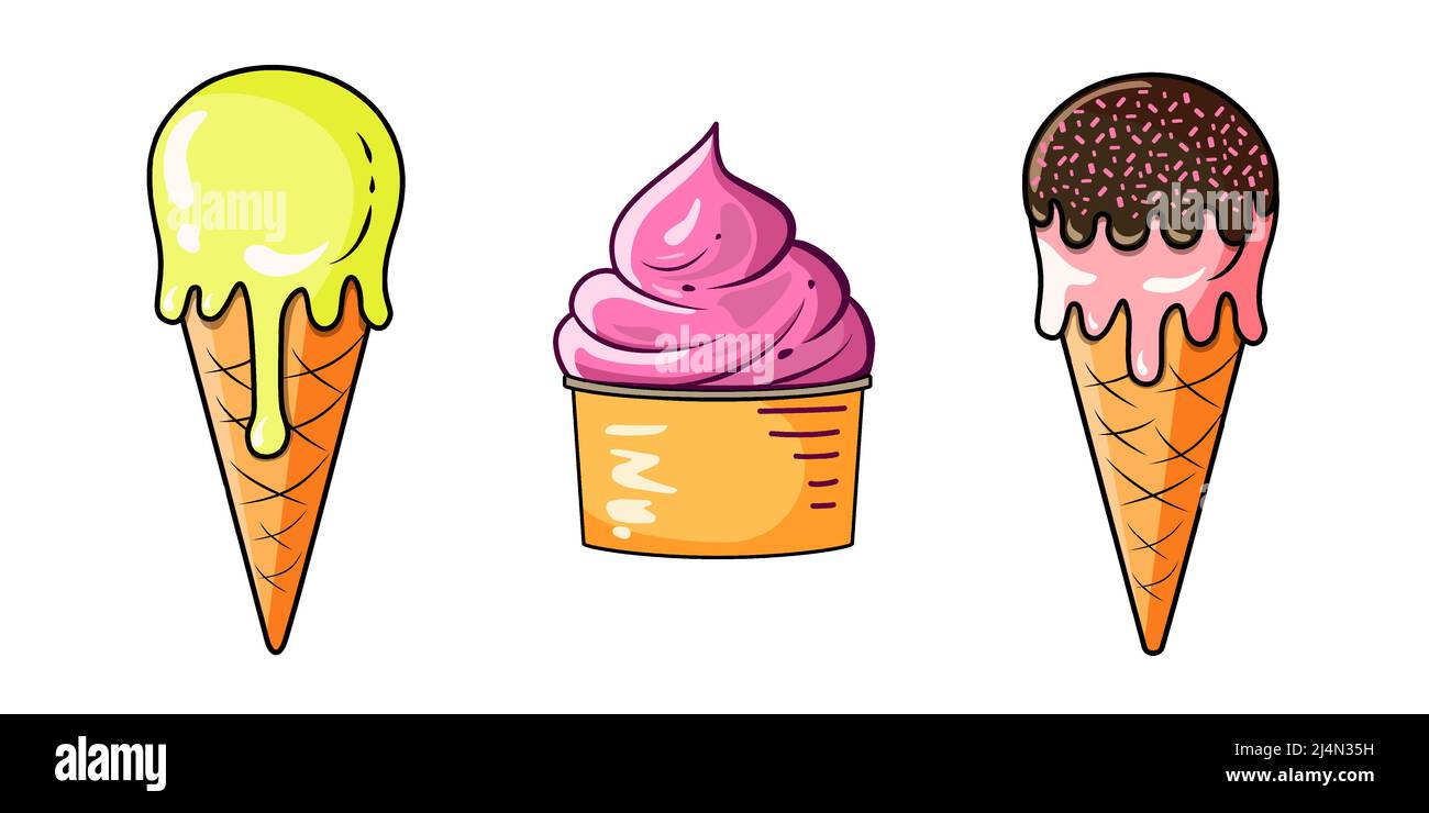 Melting ice cream balls in the waffle cone isolated on white background ...