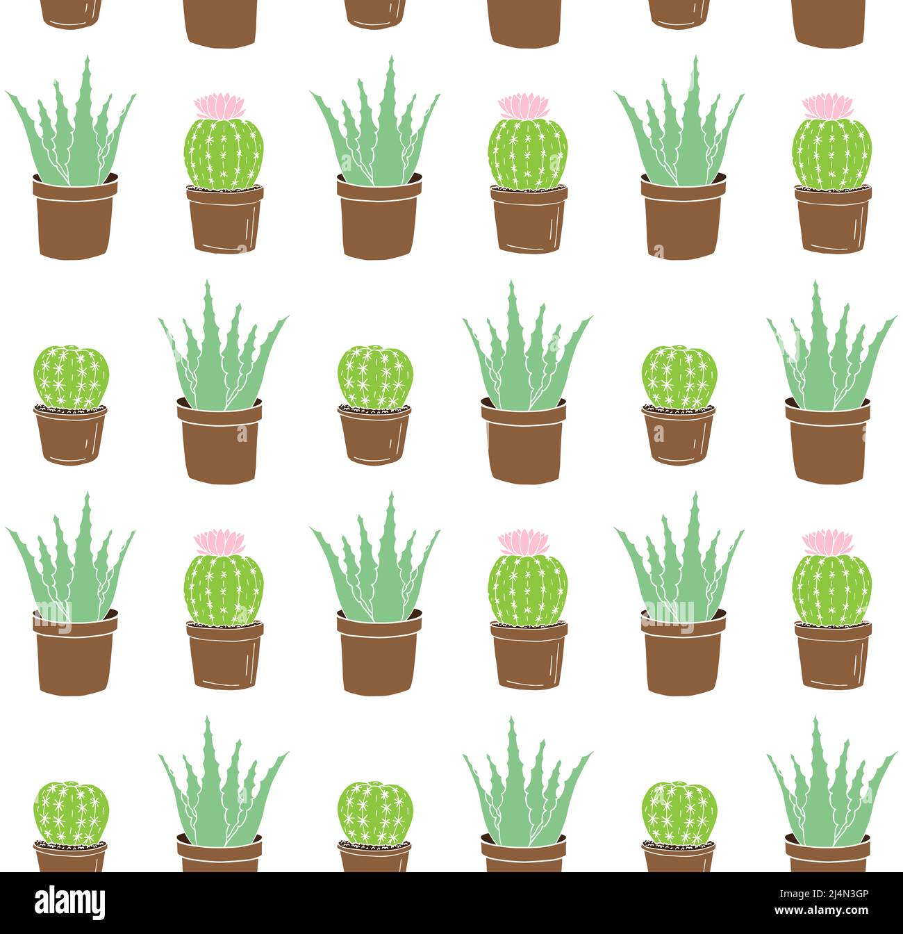 Vector seamless pattern of hand drawn doodle sketch colored potted aloe ...
