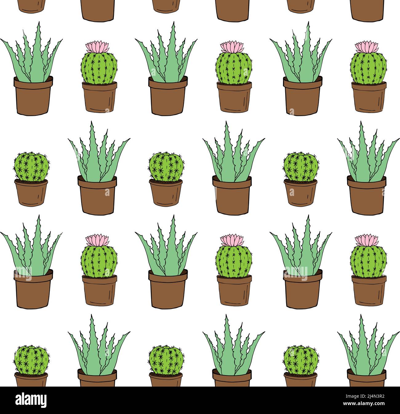 Vector seamless pattern of hand drawn doodle sketch green potted aloe ...