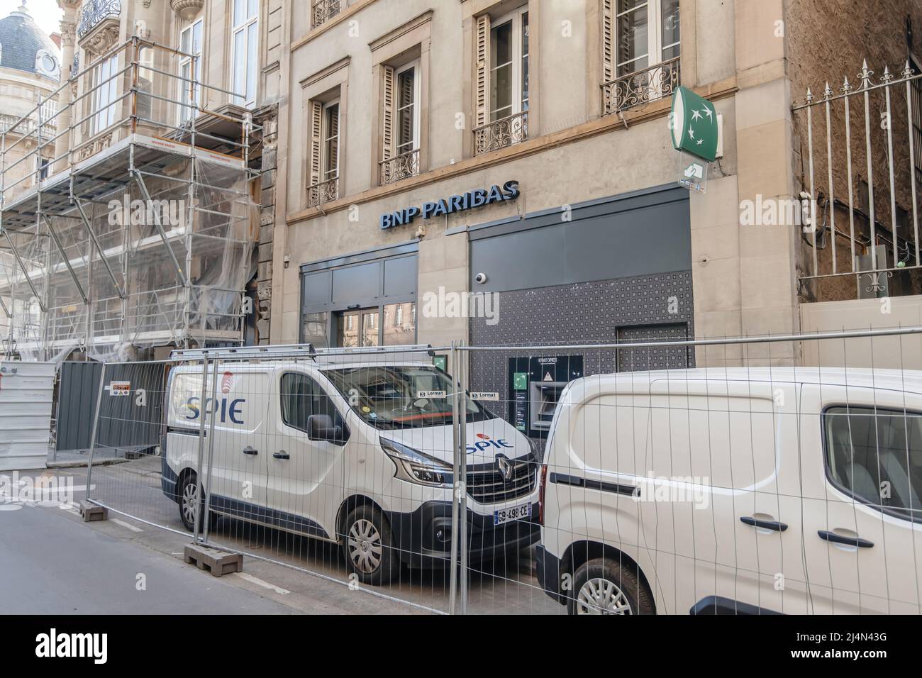 Strasbourg; France - Apr 11; 2022: Renovation reconstruction of the branch  of BNP paribas banking branch - workers vans parked in front Stock Photo -  Alamy
