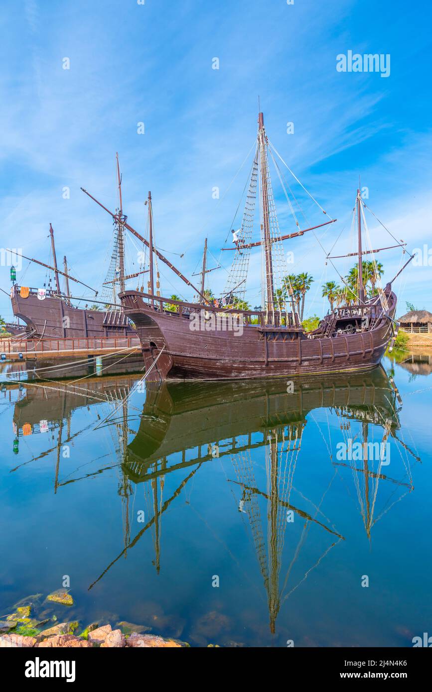 Replicas of Columbus ships Nina, Pinta and Santa Maria at Muelle de las