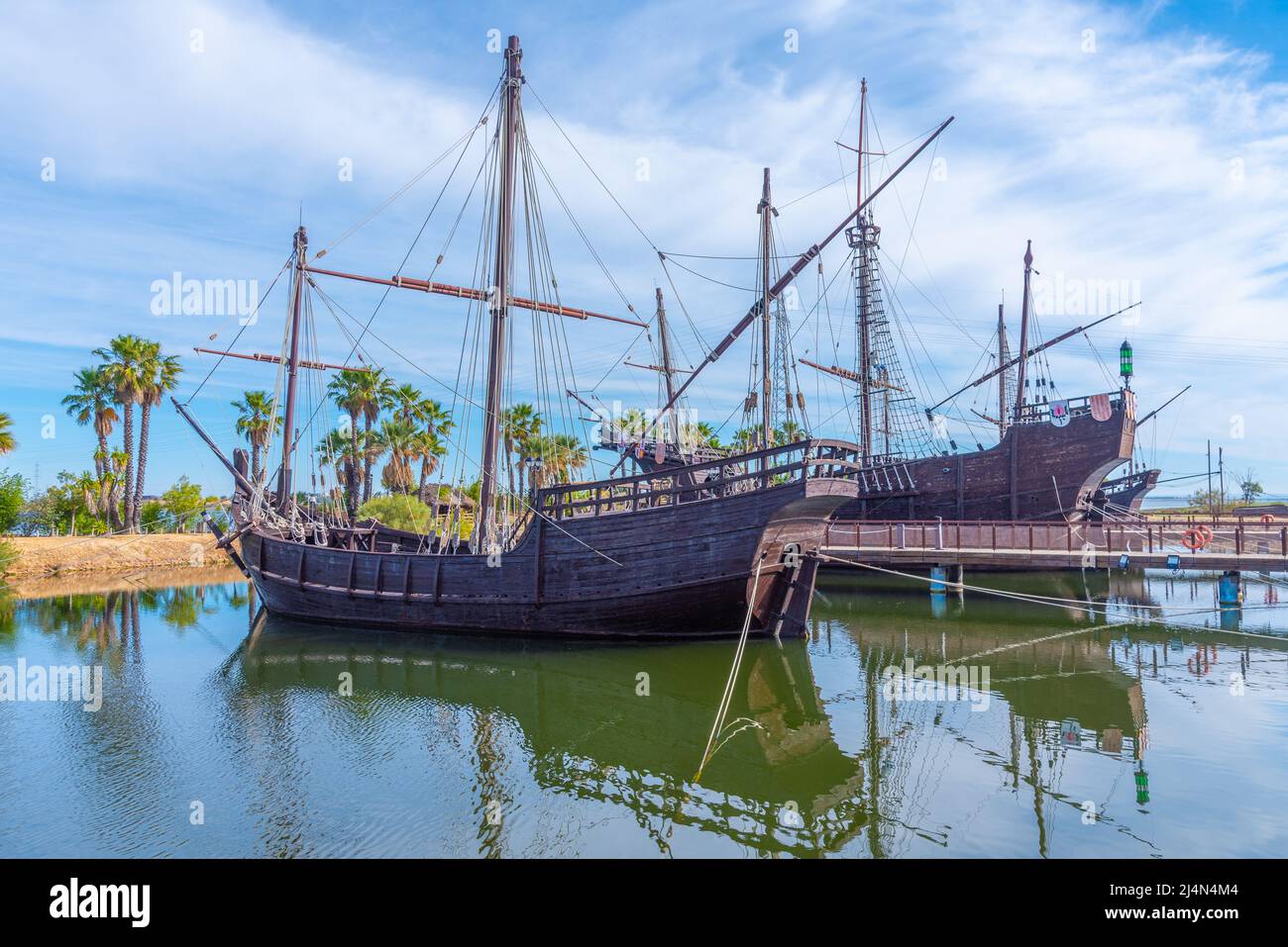 Replicas of Columbus ships Nina, Pinta and Santa Maria at Muelle de las