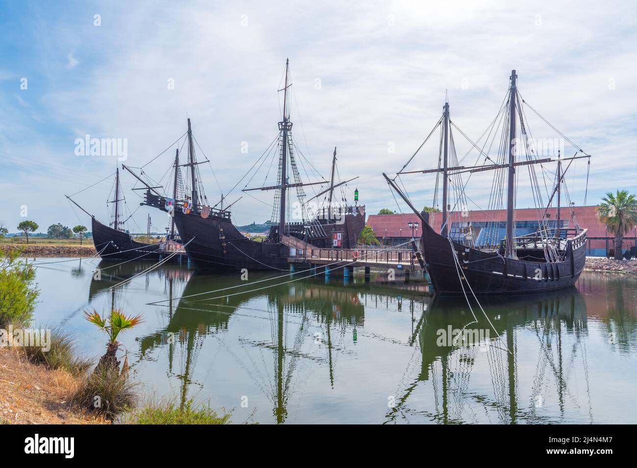 Replicas of Columbus ships Nina, Pinta and Santa Maria at Muelle de las