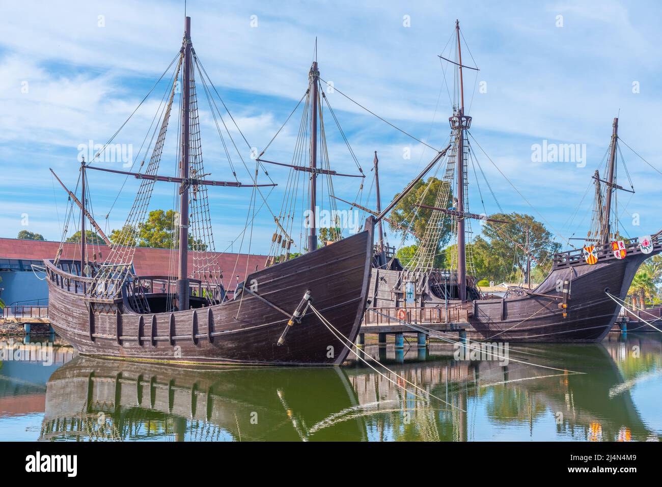 Replicas of Columbus ships Nina, Pinta and Santa Maria at Muelle de las