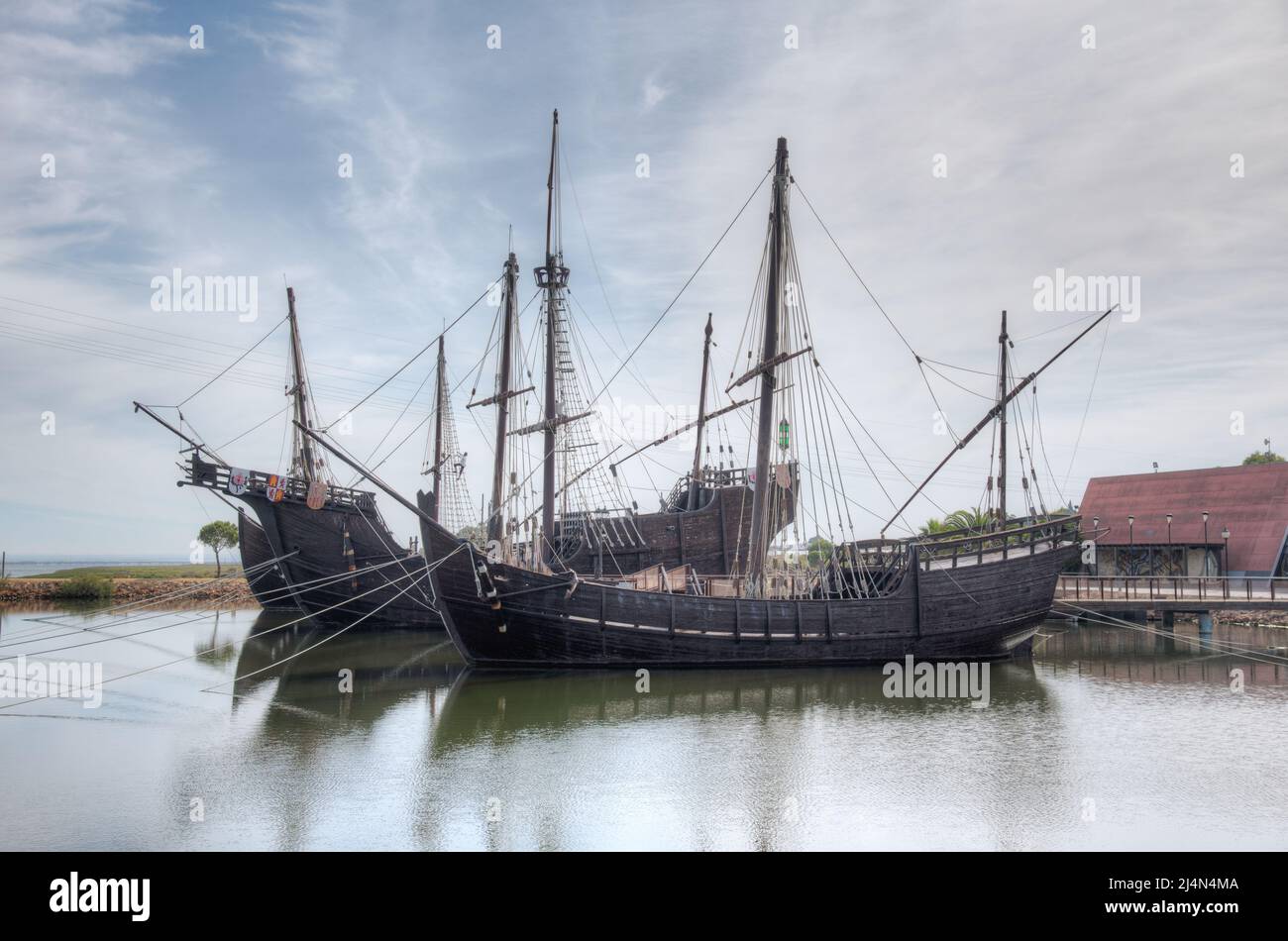 Replicas of Columbus ships Nina, Pinta and Santa Maria at Muelle de las